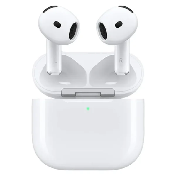 هدفون بلوتوثی اپل مدل AirPods 4 دارای نویز کنسلینگ، درگاه شارژ USB-Type-C و شارژ بی سیم، با قابلیت اتصال به چند دستگاه، پشتیبانی از فرمان لمسی و دستیار صوتی، نشانگر LED، مقاوم در برابر پاشش آب و گرد و غبار