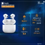هدفون بلوتوثی اپل مدل AirPods 4 فاقد قابلیت نویز کنسلینگ، درگاه شارژ USB Type-C، شارژ بی سیم، با قابلیت اتصال به چند دستگاه، پشتیبانی از فرمان لمسی، نشانگر LED، پشتیبانی از دستیار صوتی، مقاوم در برابر آب
